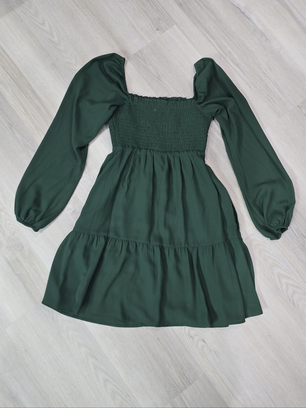 Abercrombie & Fitch Emerald Green Smocked Puff Sleeve Mini Dress Size XS - Picture 5 of 6